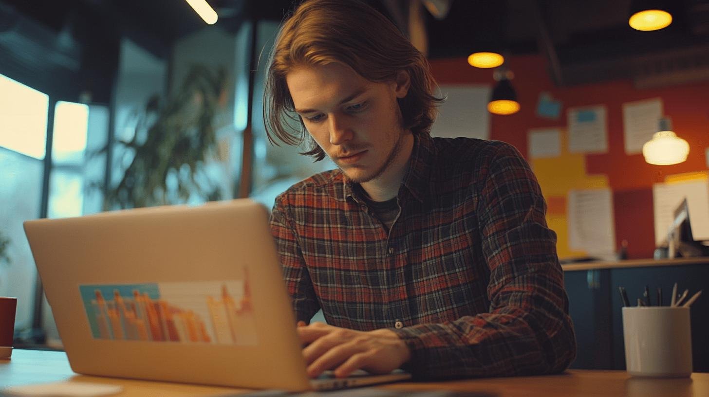 Young professional brainstorming growth hacking ideas on a laptop