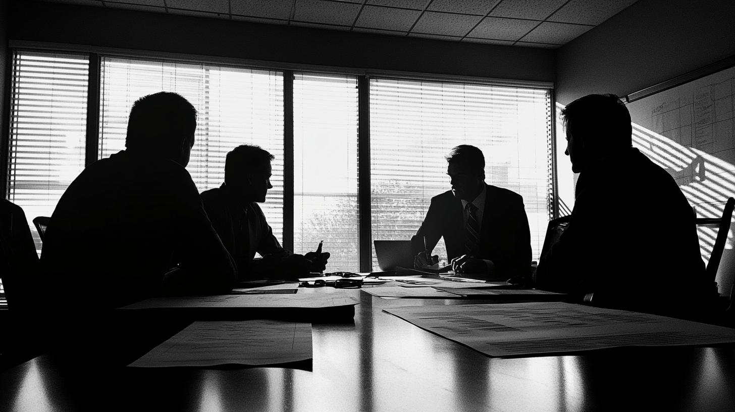 Silhouetted professionals in a meeting discussing New Business Development strategies.