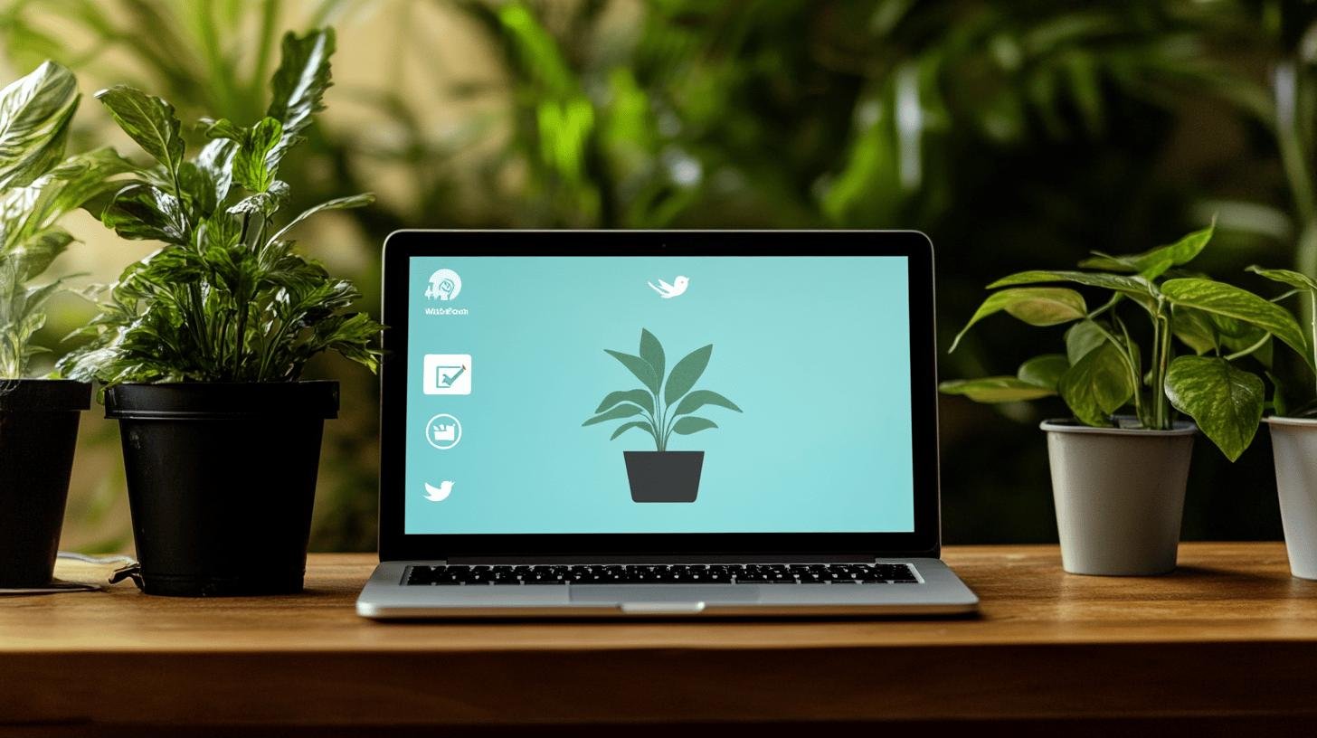 Laptop with plant icons symbolizing growth hacking ideas.