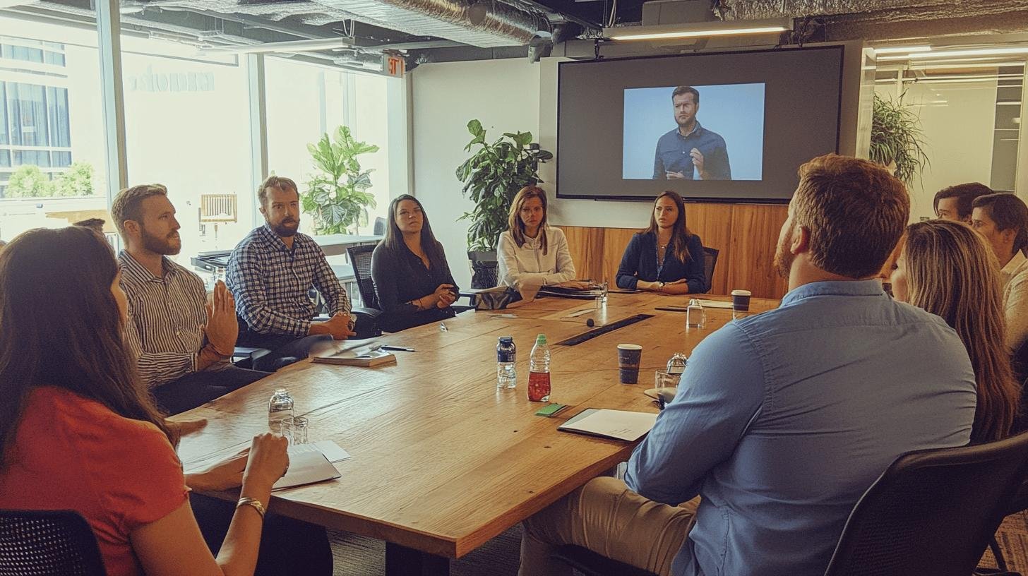 Group of professionals in a conference room discussing strategies for effective cross-functional teams.