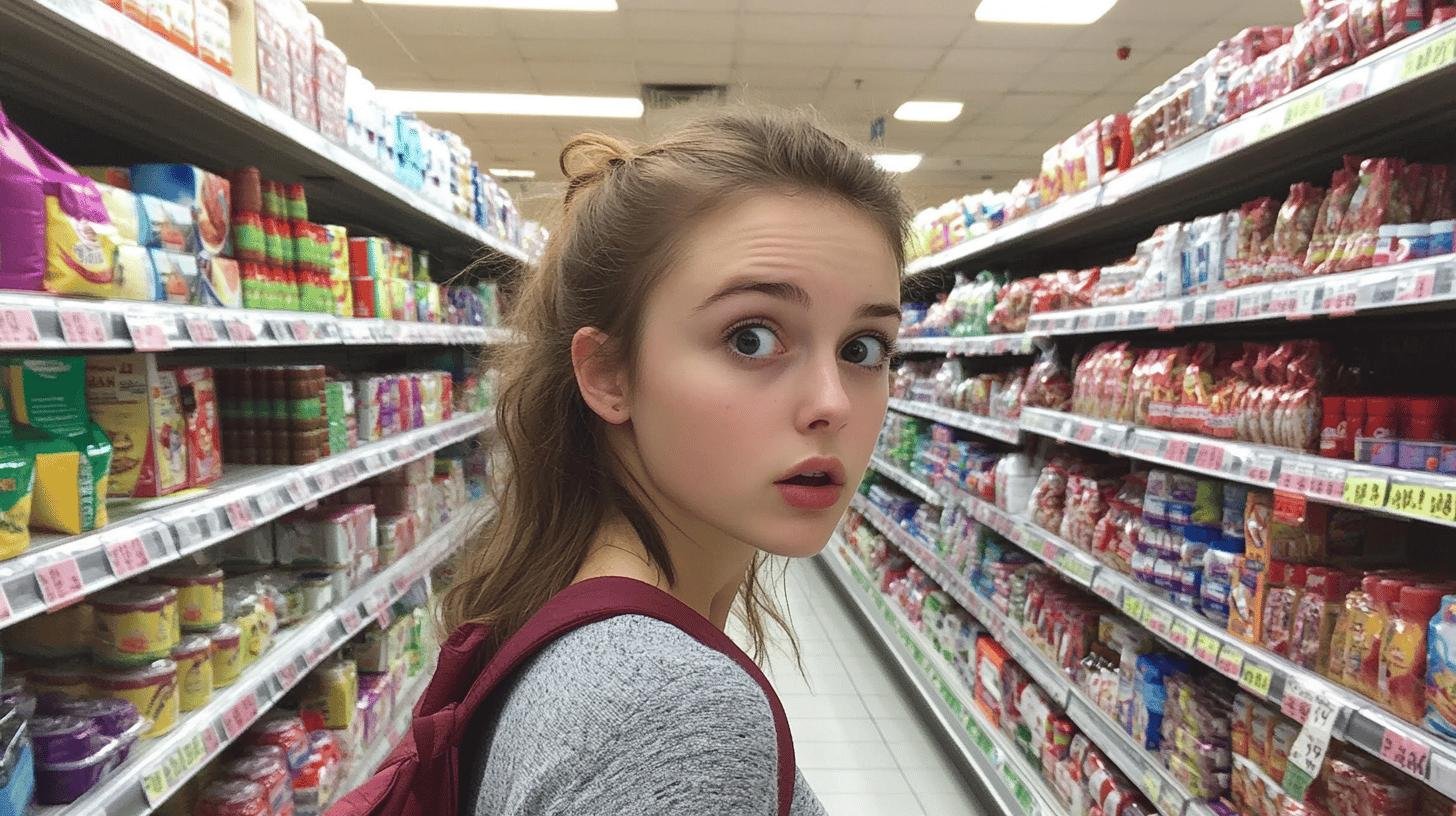 Young consumer in a grocery aisle, representing consumer sovereignty in decision-making.