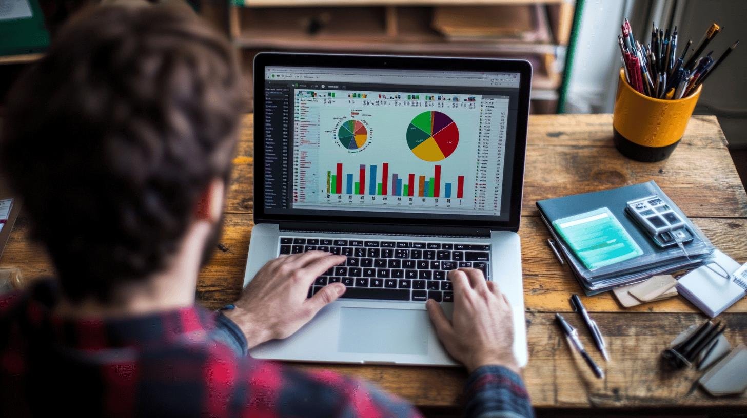 Person analyzing charts on a laptop, exploring models for strategic planning.