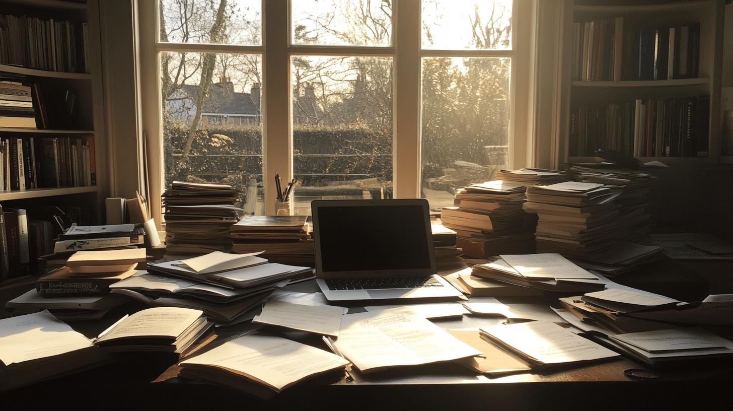 Stack of books and documents by a window, related to Equal Employment Opportunity Laws.