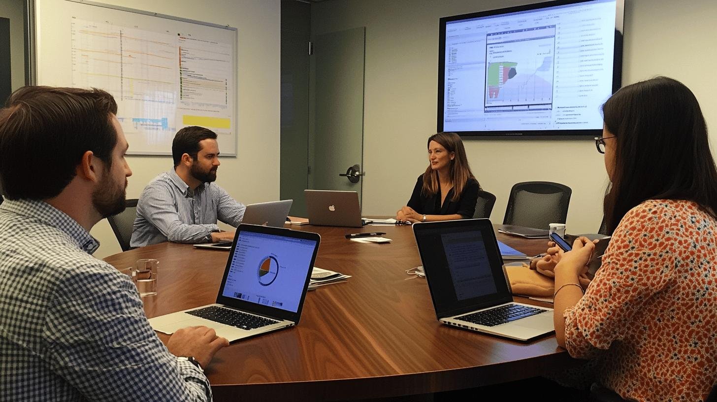 people in a meeting with laptops - risk management technologies