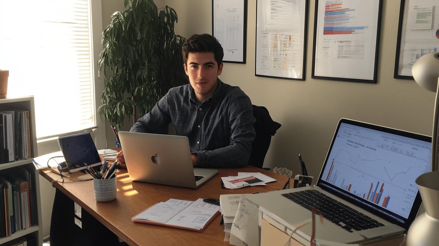 a man sitting at a desk with a laptop - a group of people sitting around a table with laptops - Startup Business Growth Strategies