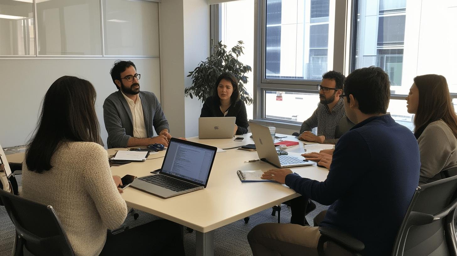 a group of people sitting around a table - Growth Plan in Business