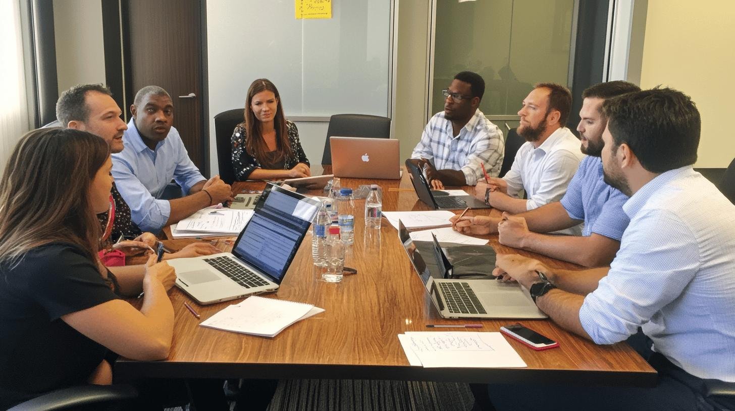 Team discussion on strategies for Vertical Market Expansion around a conference table.