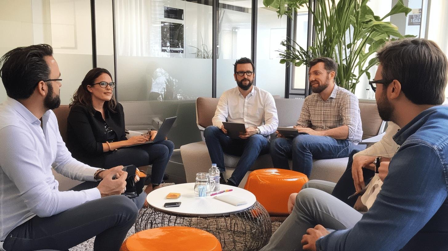 Team discussion in a modern office setting illustrating the characteristics of cross-functional teams.