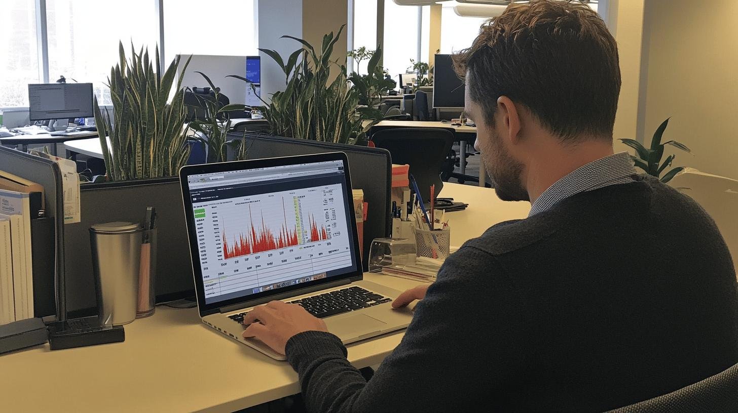 Professional analyzing data on a laptop for Project Risk Management.