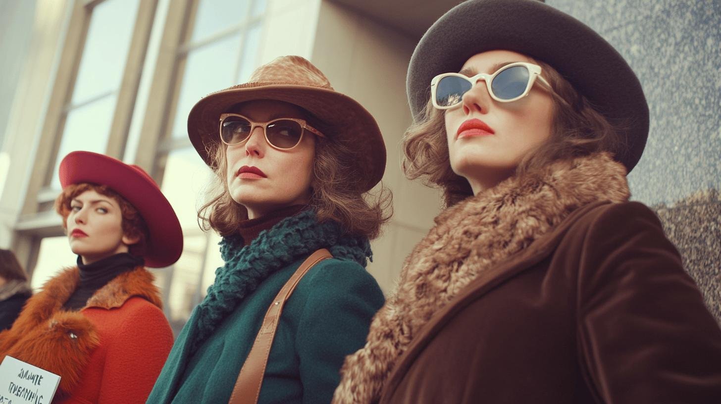 Three women in vintage-style clothing and sunglasses, symbolizing the impact of the Equal Credit Opportunity Act on empowering women.