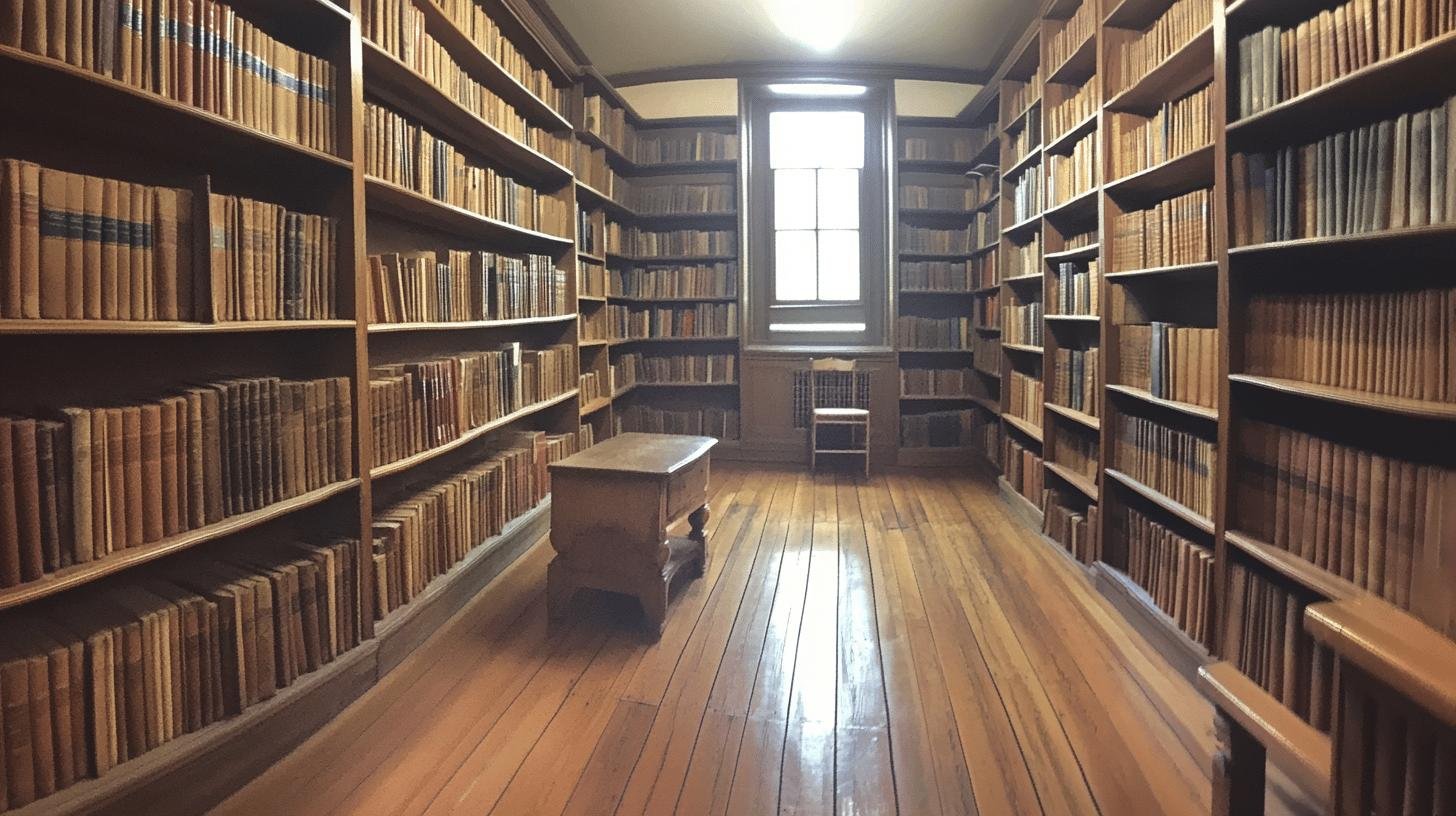 A quiet library room filled with books on economic liberty.