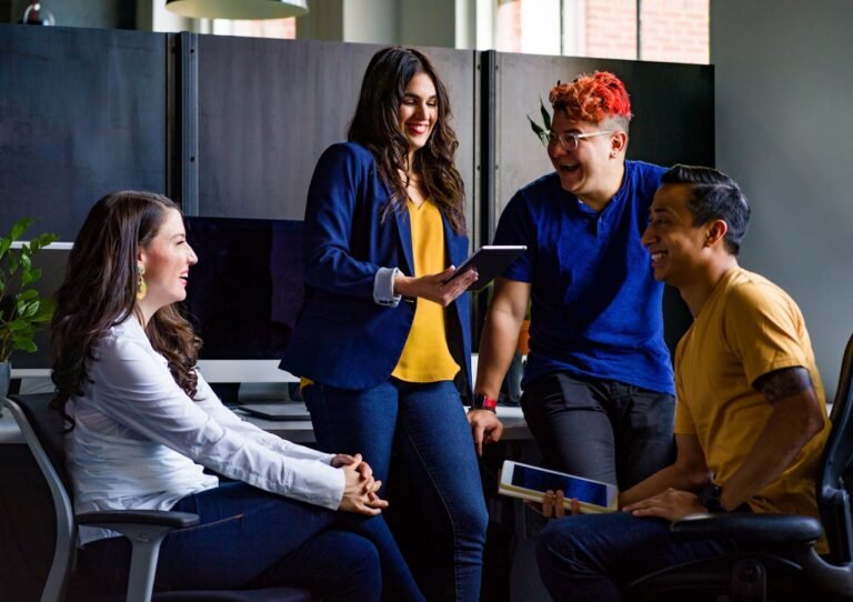 a group of people laughing