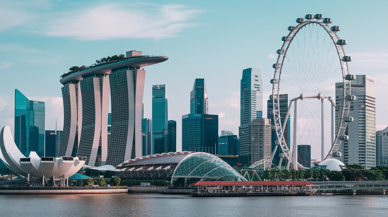 Singapore skyline showcasing modern architecture and iconic Ferris wheel, symbolizing economic freedom in Singapore.