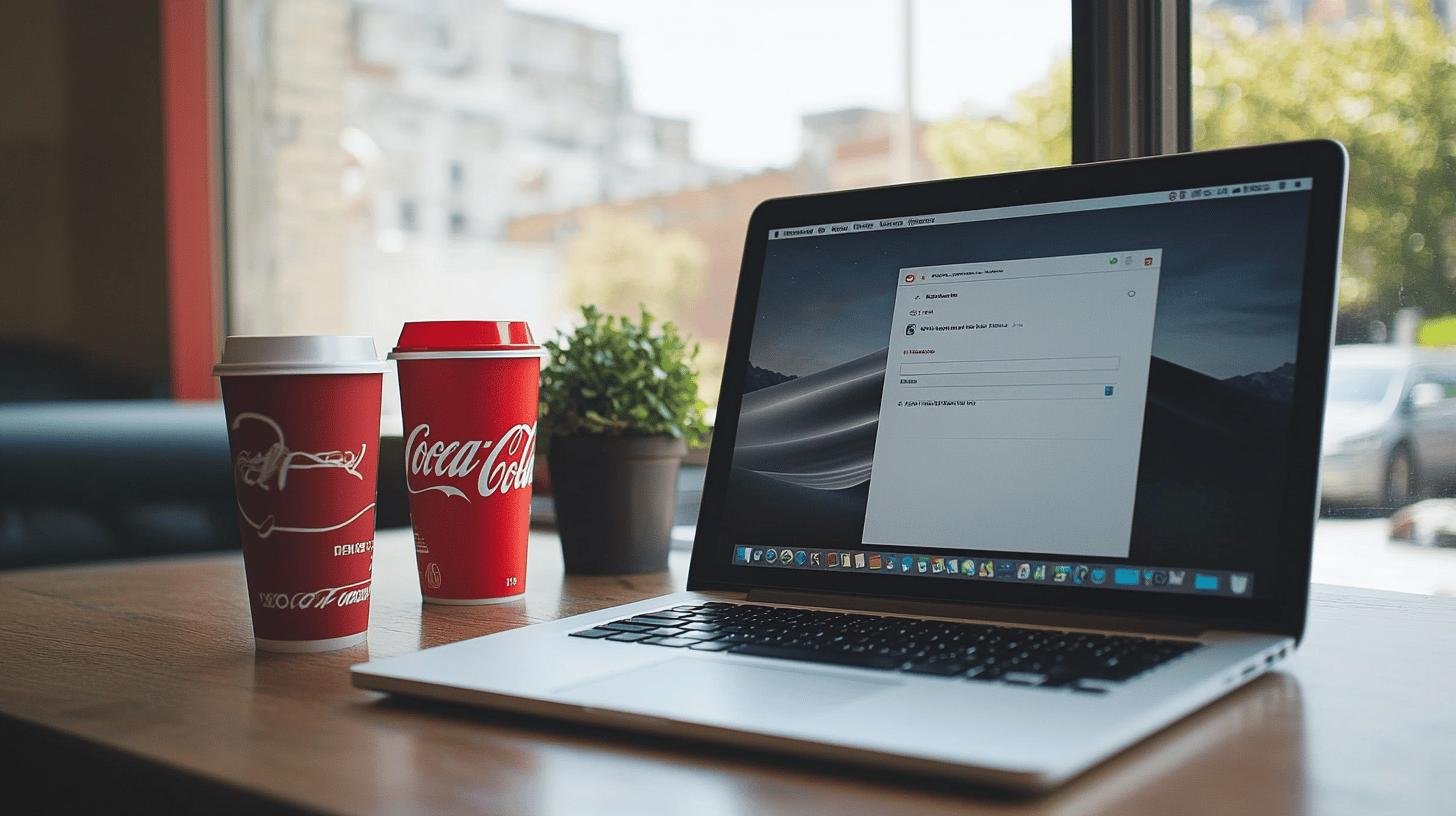 Laptop and Coca-Cola cups on a desk representing Market Entry Barriers in business settings.