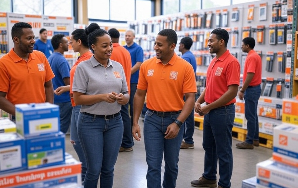 employees inside home supplies store - home depot dei