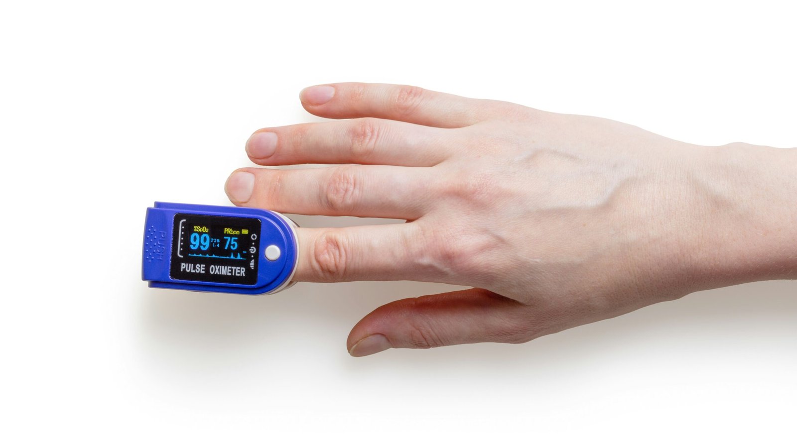 Hand with an oximeter
