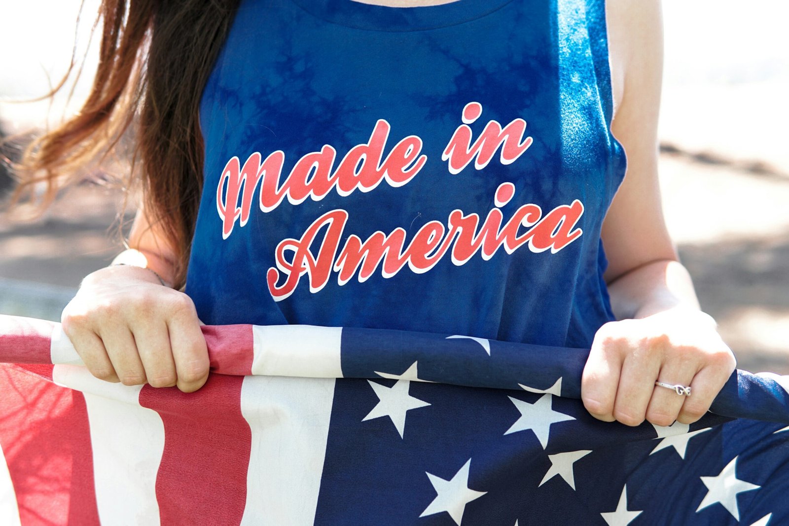 Woman wearing Made In America shirt