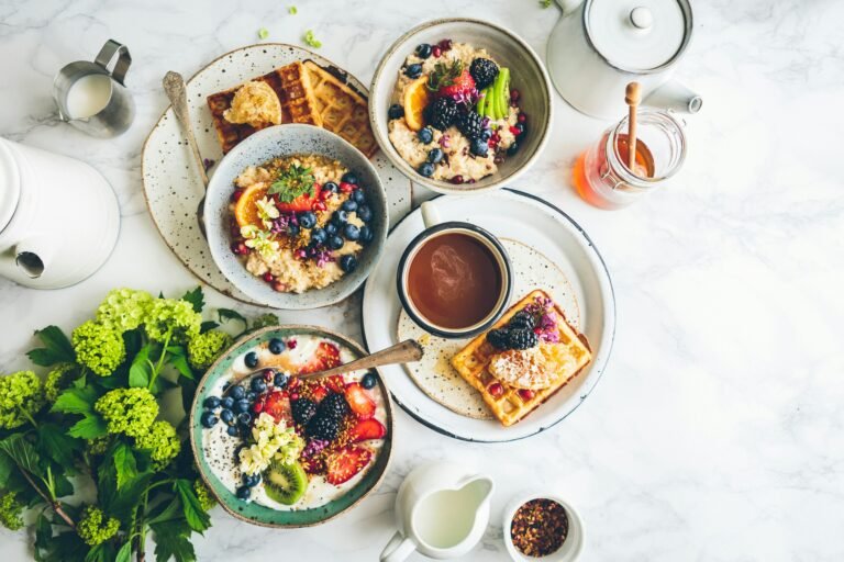 Food spread on a white background