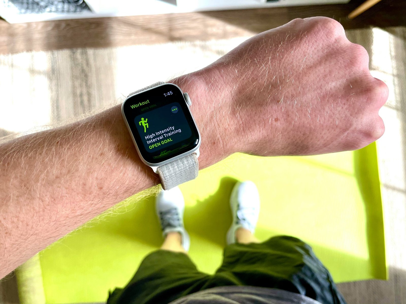 Wrist with an outstretched arm wearing a smartwatch