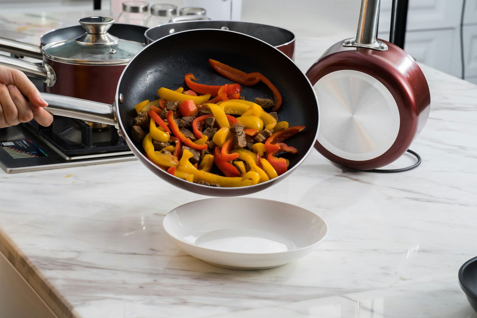 A pan of stir-fried bell peppers